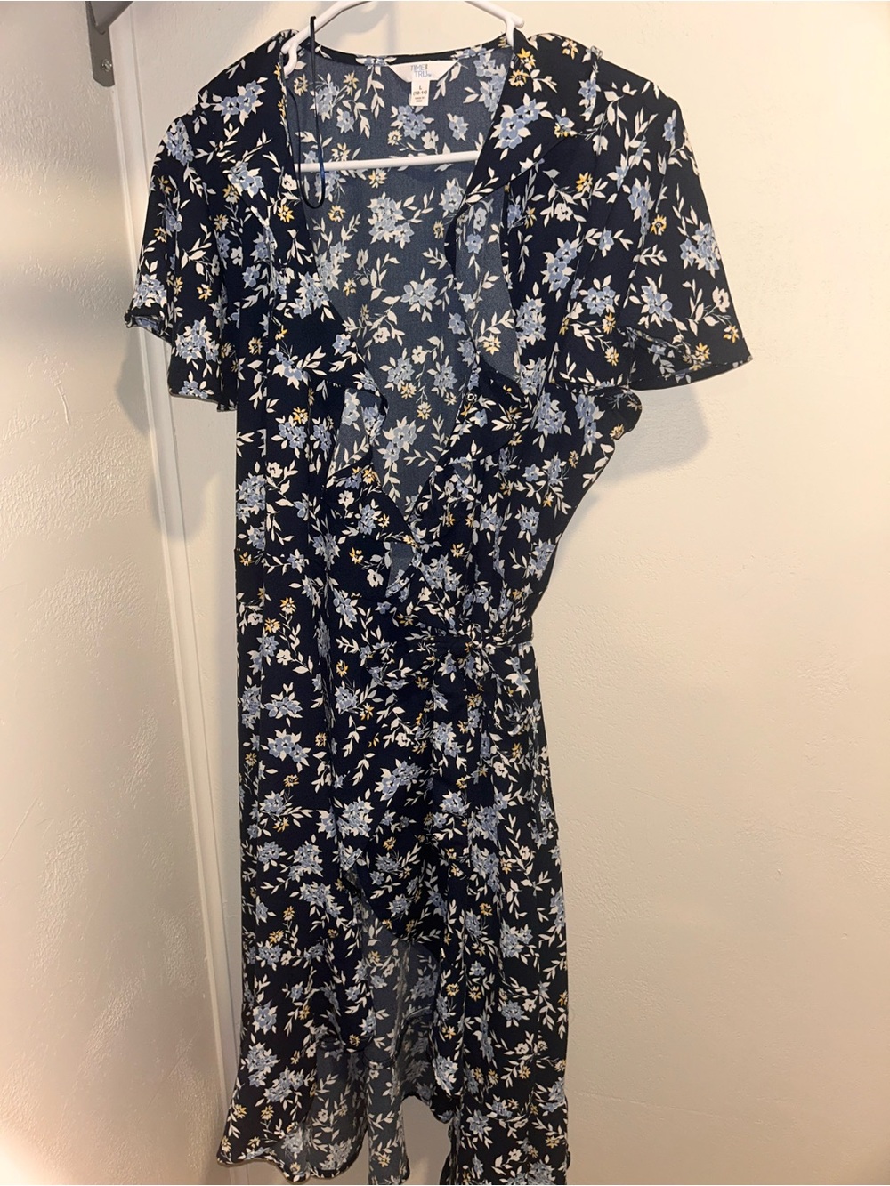 Time and Tru Navy Floral Wrap Midi Dress